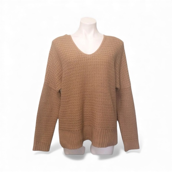 Rachel Zoe Women’s Sweater Hoodie V-Neck Chunky Knit Carmel / Tan - SZ Med - Picture 9 of 9